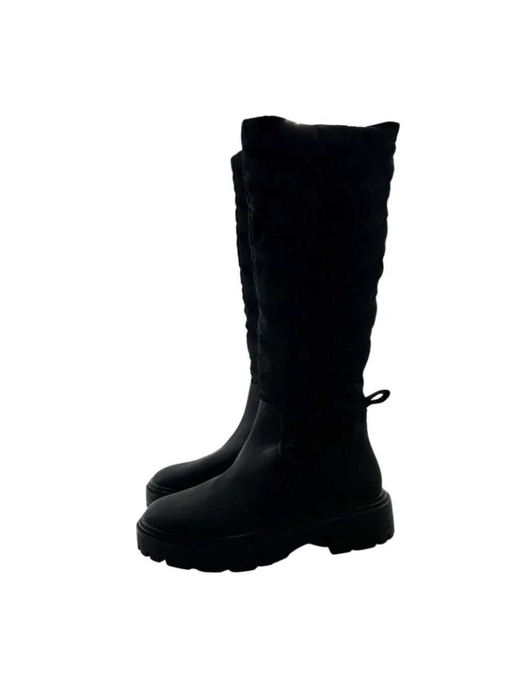 Zara Boots | Zara Low Heel Quilted Tall Chevron Boots Women US 6 Black Lug Sole